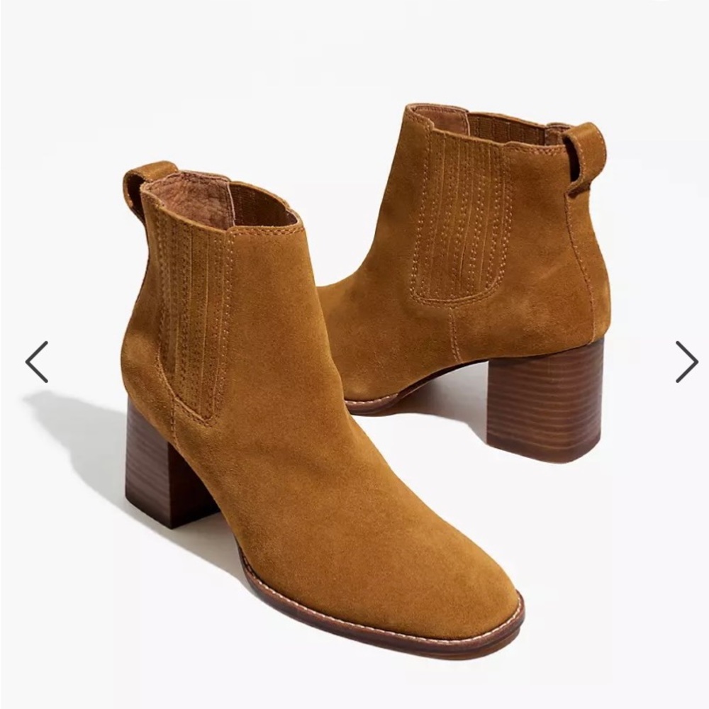 Madewell Tan Suede Block Heel Ankle Boots